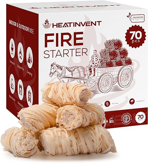 Heatinvent Fire Starter - Fire Starters for Campfires - 70 pcs Fire Starters for Fireplace Indoor Grill, Campfire, BBQ, Fire Pit - All Weather Charcoal Starter Waterproof, Odorless Firestarter